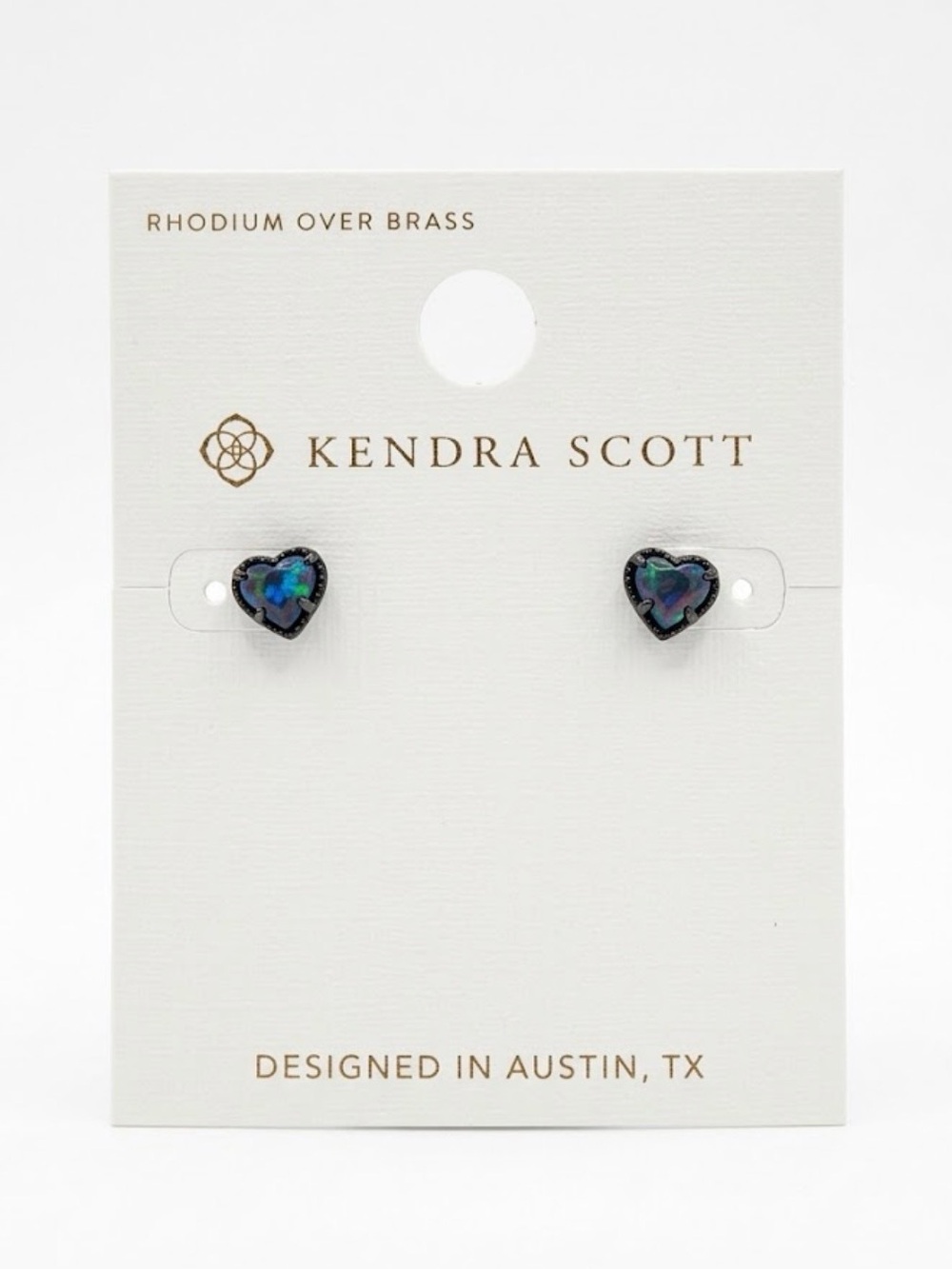 Kendra Scott Anna Heart Stud Earrings Rhodium Iridescent Navy